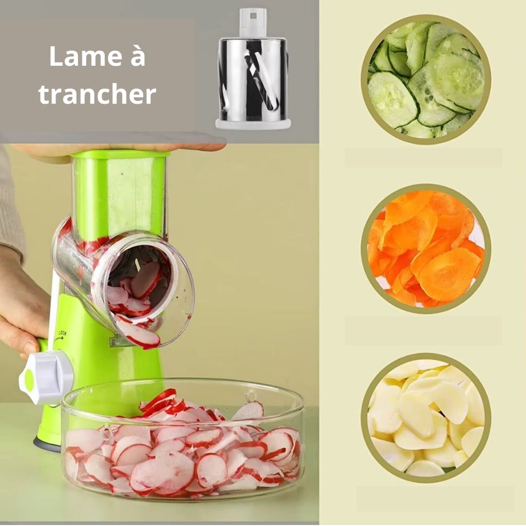 Fini les heures à râper et couper… Tournez la manivelle et c’est prêt !