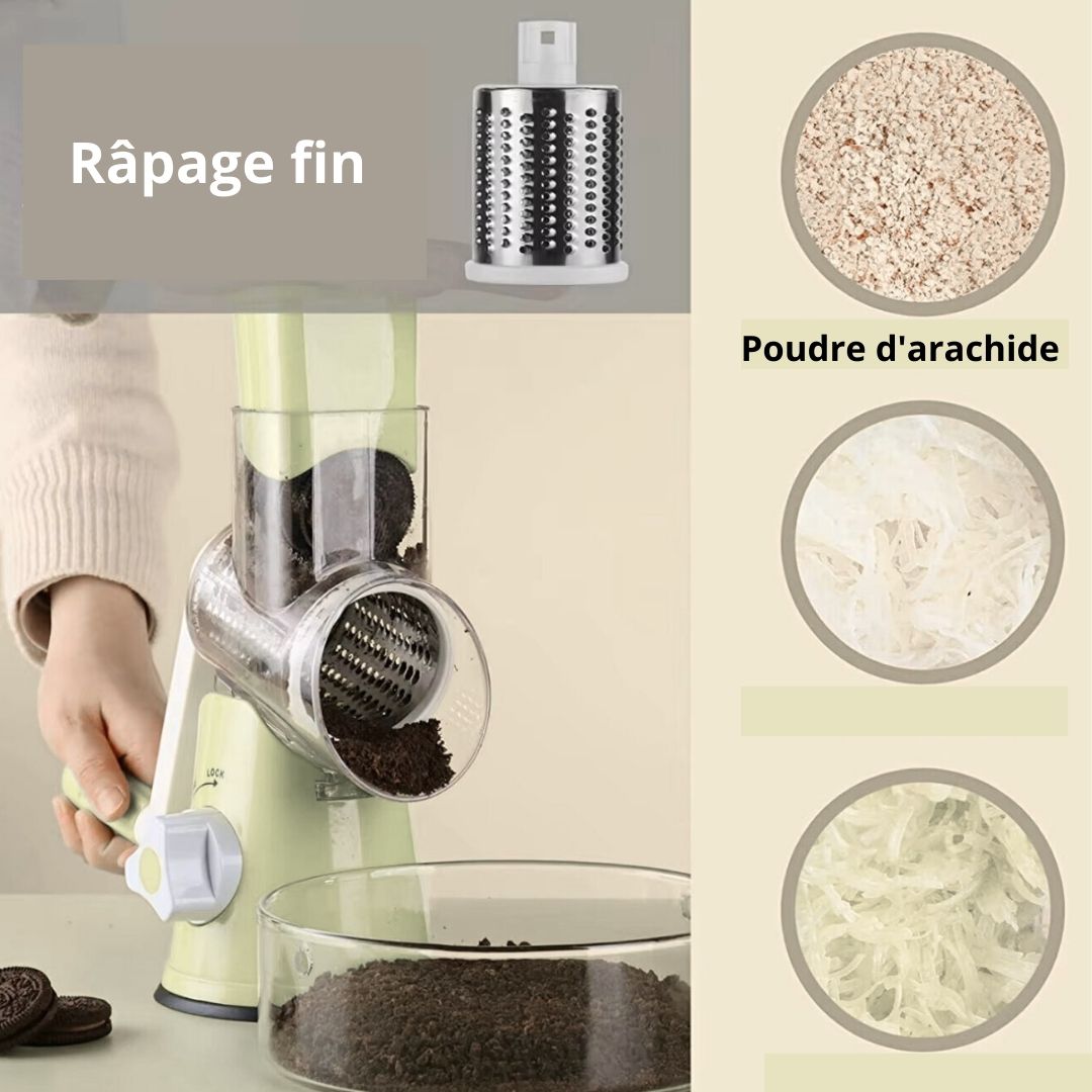 Fini les heures à râper et couper… Tournez la manivelle et c’est prêt !