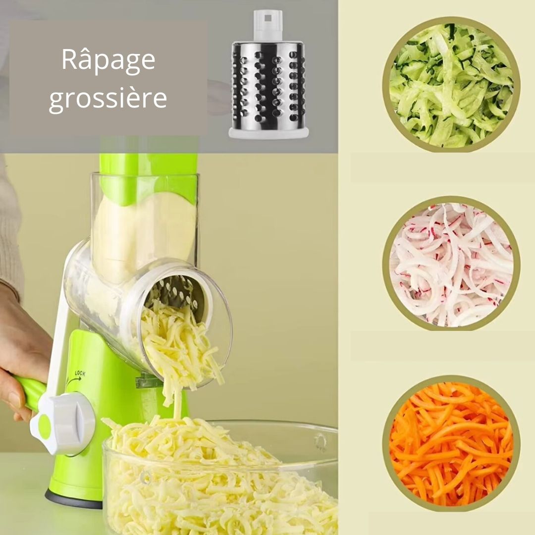 Fini les heures à râper et couper… Tournez la manivelle et c’est prêt !